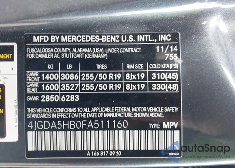 2015 Mercedes-Benz Ml 350 4Matic z USA, uszkodzony, nr VIN 4JGDA5HB0FA511160